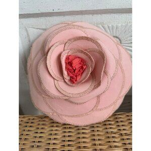 Vintage Peach Flower Petal Rose Round Accent Pillow 12" Cottage Core